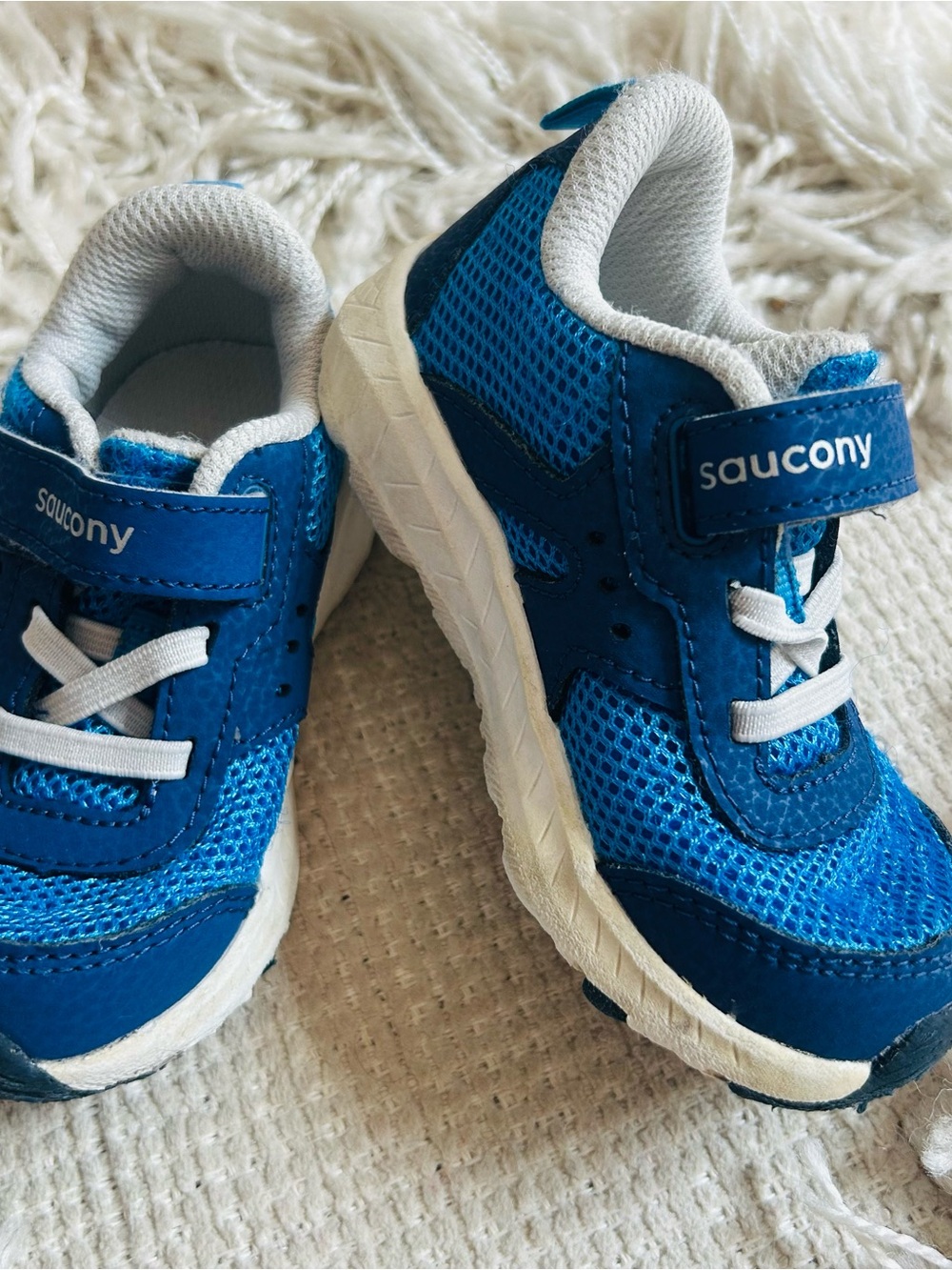 Saucony Kids Blue Mesh & Suede Sneakers with White Sole